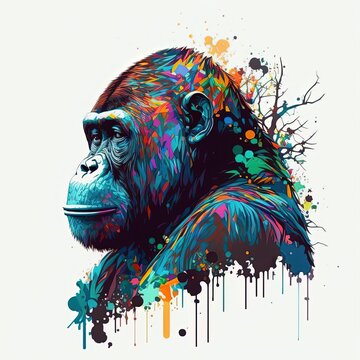 Illustrative colourful digital art of apemonkey. generative ai