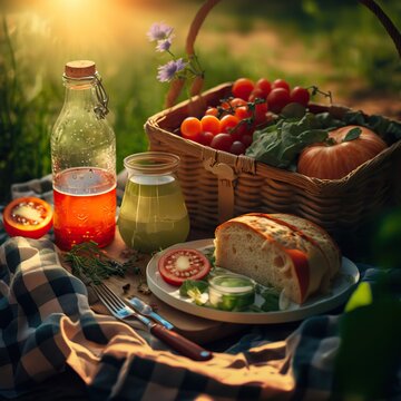 Food and picknic in the garden made with generative ai