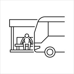 Bus stop icon. Wait for public transport. Urban commute. City infrastructure. vector illustration on white background. Contour symbol.
