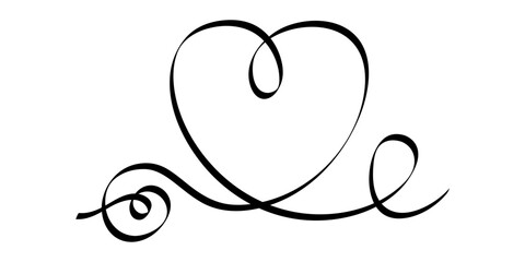 Calligraphic flourish heart. Hand drawn vintage wedding element. Swirl ornament