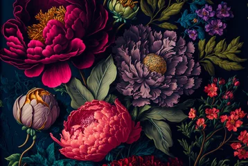 Rolgordijnen beautiful fantasy vintage wallpaper botanical flower bunch,vintage motif for floral print digital background.generative ai. © Nokhoog
