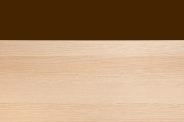 Blank Brown and wooden desk background.  Wooden surface. Light and Shadow wallpaper. Space for text. Backdrop.Studio photography. Copy space. Minimalist wallpaper.Table backdrop.Scandinavia. Timber.