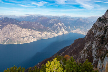 view of Lake Garda from a panoramic point on Mount Baldo.