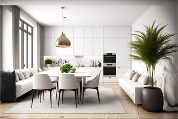 Modern contemporary luxury dining room design apartment. Generative ai