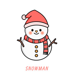 Vector illustration of cute snowman cartoon waving isolated on white background