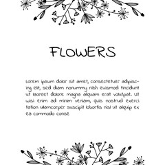 Floral hand drawn frame for your text. Outlined doodle flowers and leaves. Nature eco flower blank for an instagram post. Vector Illustration