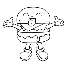Cute burger cartoon character vector.
Suitable for food and drink icon or for kids coloring book.