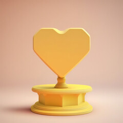3D Render, Clay Model, Yellow Heart Shape, Happy Valentines Day Concept.