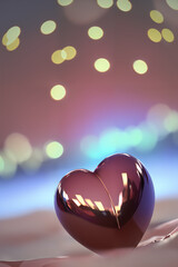 Generative AI golden valentine 3d heart, in sunset light, love letter, postcard, bokeh background