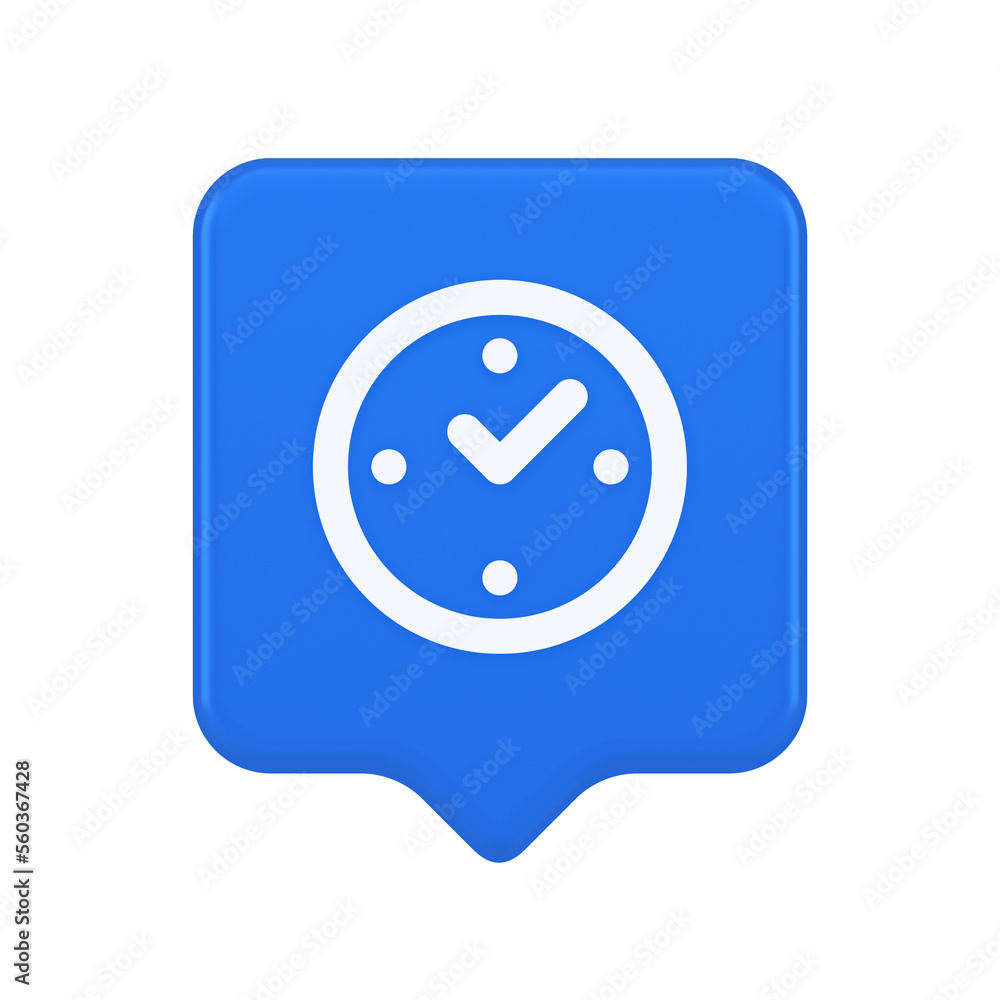 Poster Watch time control button alarm clock deadline checking web app design 3d realistic speech bubble icon