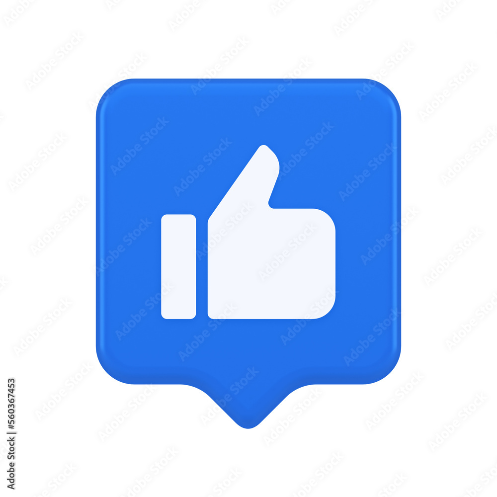 Poster like thumb up approve rating button confirmation cool website networking 3d realistic speech bubble 