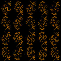 Vintage flower print. Seamless pattern with orange exotic flowers on black background. Wallpaper and bed linen print.
