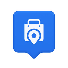 Shop location map pin with shopping bag button web app design realistic speech bubble icon