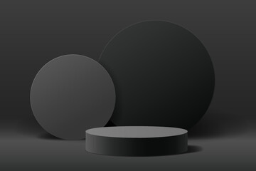 Dark black abstract 3d geometric shape minimal scene for product presentation background