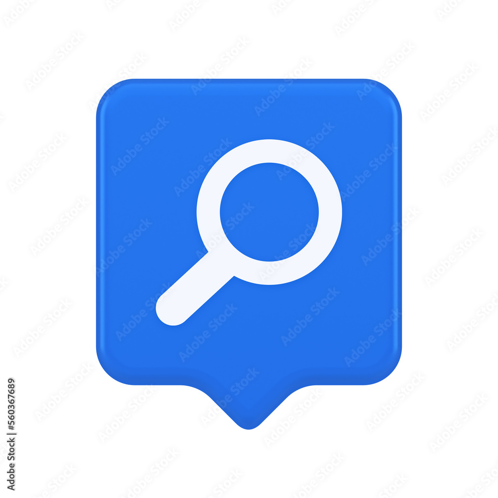 Poster Browsing internet searching button magnifying glass analyzing information 3d realistic speech bubble icon
