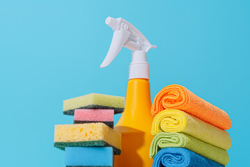 spring cleaning concept. detergent bottle and sponges for cleaning