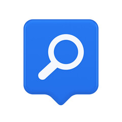 Browsing internet searching button magnifying glass analyzing information 3d realistic speech bubble icon