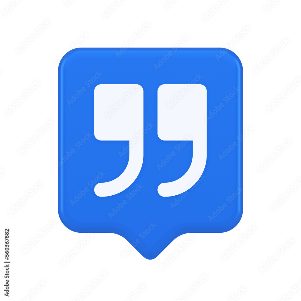 Poster quotes mark button chat comment cyberspace conversation dialogue 3d realistic speech bubble icon