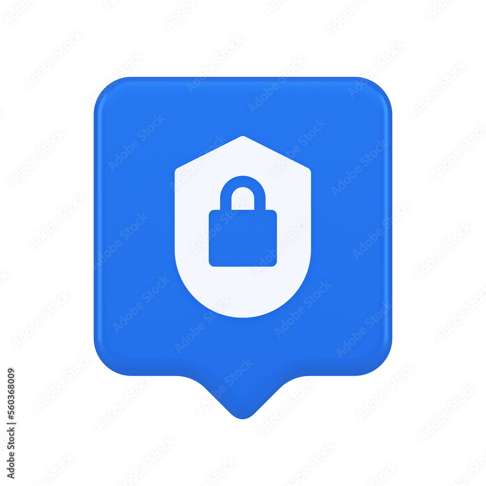Poster lock shield security button privacy blocked password service web app 3d realistic speech bubble icon