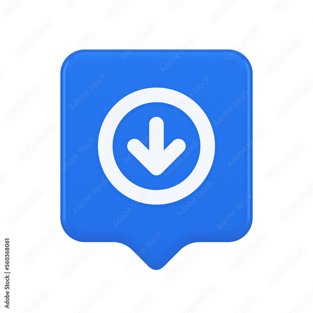 Poster down arrow circle frame button web interface pointer navigation app 3d realistic speech bubble icon