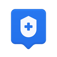 Medical secure shield check plus button approval confidential medicine protection 3d speech bubble icon