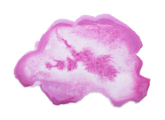 Blot of pink ink on white background, top view