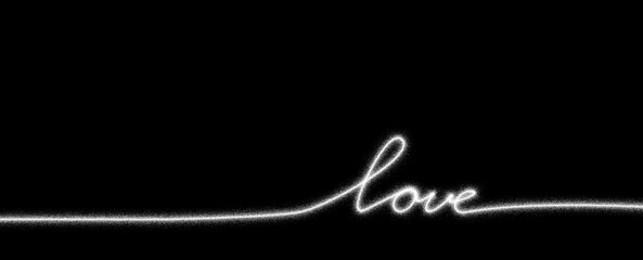 Love word. Handwritten wrote text on clean black copy space illustration background.  