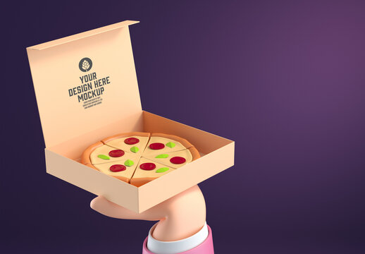 Pizza Box with Hand Mockup