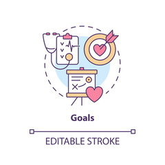 Goals concept icon. Treatment strategy. Chronic disease comprehensive care plan abstract idea thin line illustration. Isolated outline drawing. Editable stroke. Arial, Myriad Pro-Bold fonts used