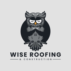 Owl icon mascot illustrations. Real estate, Roofing company. Modern logo.