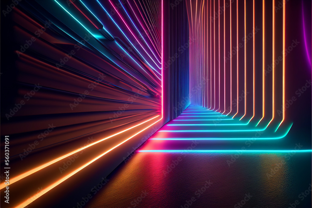 Poster futuristic abstract background. glowing neon colored lines. created with generative ai
