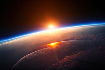 Fototapeta na wymiar Sunrise, view from space. Generative AI