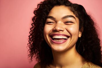 Generative ai mixed race young woman isolated background smiling having fun