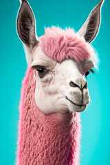 Obraz premium Alpaca with pink fur. Generative AI. 