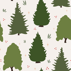 Cute seamless vector pattern background illustration with trees  - 560371857