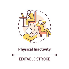 Physical inactivity concept icon. Sedentary behavior. Chronic disease risk factor abstract idea thin line illustration. Isolated outline drawing. Editable stroke. Arial, Myriad Pro-Bold fonts used