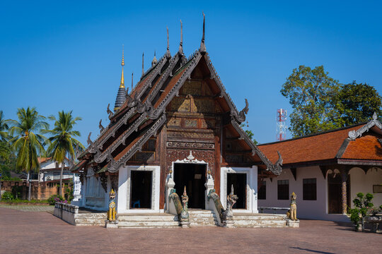 WAT PRATU PONG Temple is the Lanna Buddhist temple style of Khelang Nakhon Ancient City travel destination with old tradition and culture in Lampang Province, Northern Thailand.