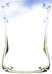 Blue and green Art Nouveau frame hand drawn in watercolor. Watercolor frame. 