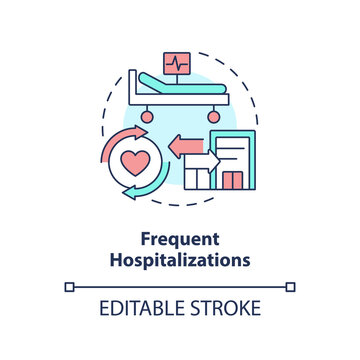 Frequent Hospitalization Concept Icon. Chronic Care Management Challenge Abstract Idea Thin Line Illustration. Isolated Outline Drawing. Editable Stroke. Arial, Myriad Pro-Bold Fonts Used