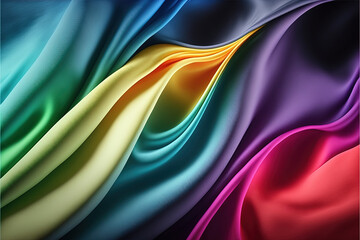 Rainbow wavy pattern texture background, fluid satin, Generative AI