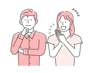 Vector illustration of a young couple listening and thinking (positive image)