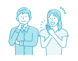 Vector illustration of a young couple listening and thinking (positive image)