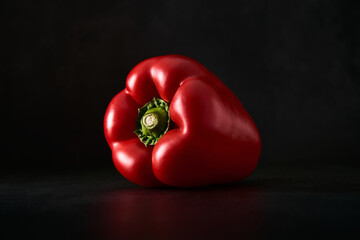 Red bell pepper isolated against a black background. Vegetables artfully presented. Close up of a...