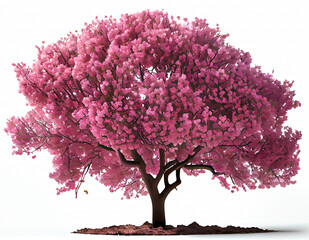 Obraz premium Large pink Cherry Blossom tree on white background. Digital art style. Generative AI