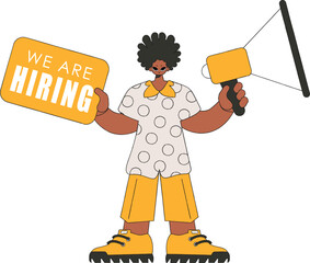 The man is holding a megaphone. Personnel search.