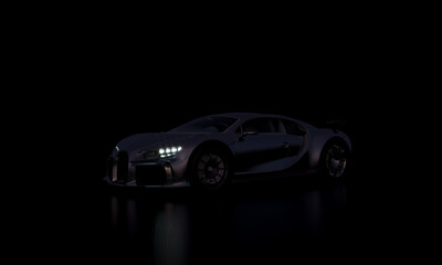 dark luxury sports car on a black background.