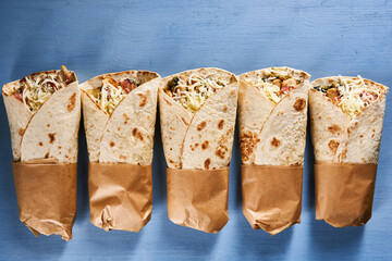 Burito roll wraps on blue