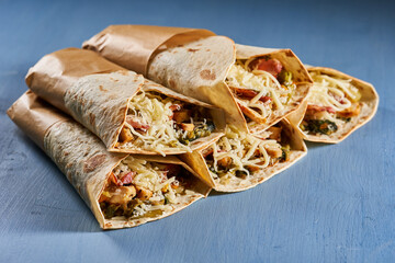 Burito roll wraps on blue