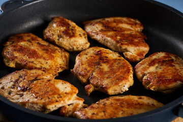 Fried chicken breast in the pan