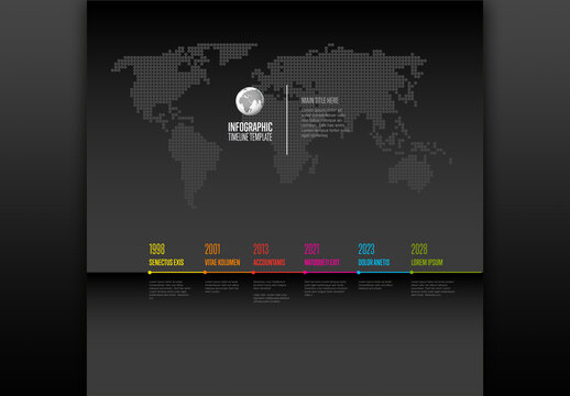 Simple dark horizontal folded paper timeline process infographic